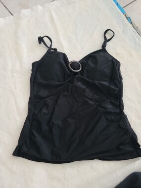 Black Women’s Tankini Top with Ring Detail